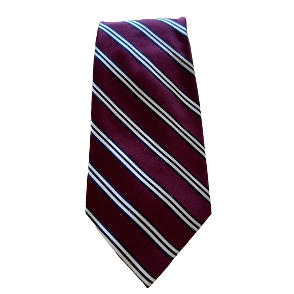 Meeting Street Burgundy White Striped 100% Silk Handmade Necktie Men’s Tie‎ 3.5” - Picture 1 of 7